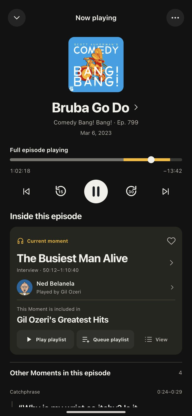 Full-episode player for Bruba Go Do with current moment The Busiest Man Alive, a favorite button, and Gil Ozeri’s Greatest Hits playlist.